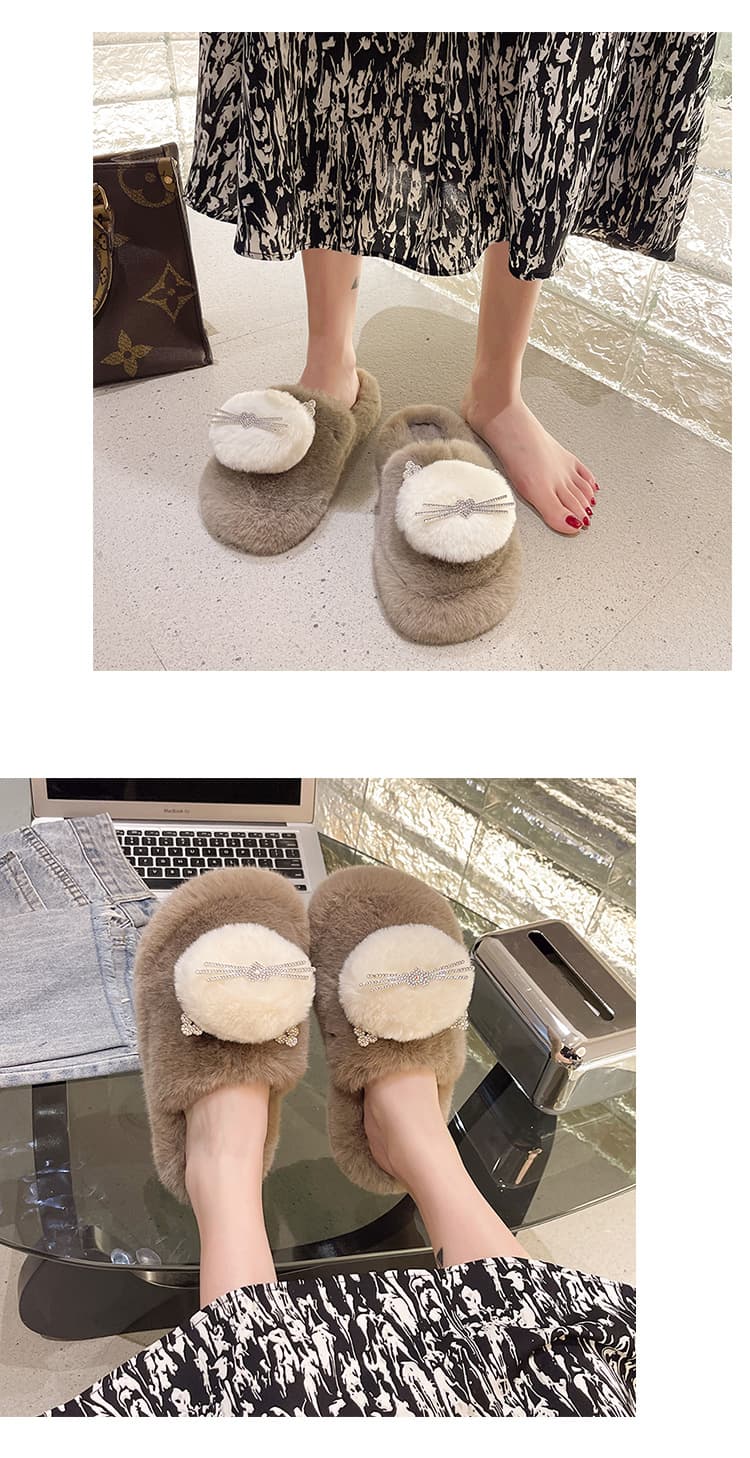 レディース もこもこファー ねこ耳スリッパ ルームシューズ