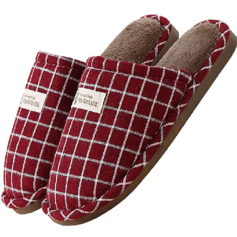 スリッパ チェック柄もこもこスリッパ