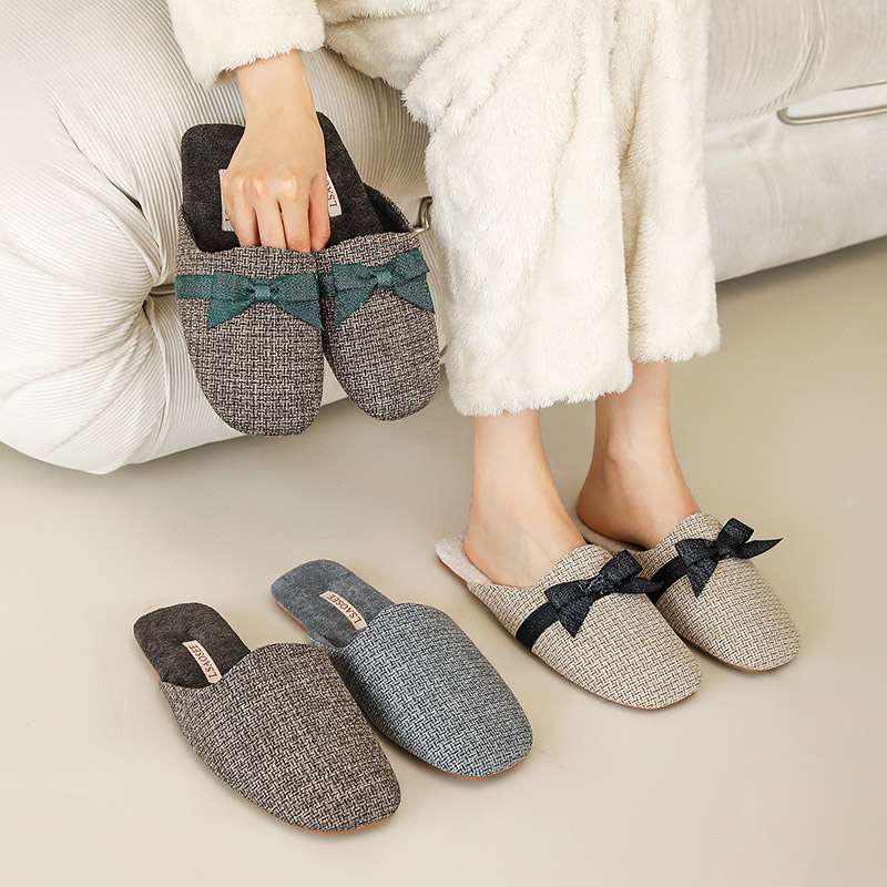 スリッパ リボン付きスリッポン風室内履き