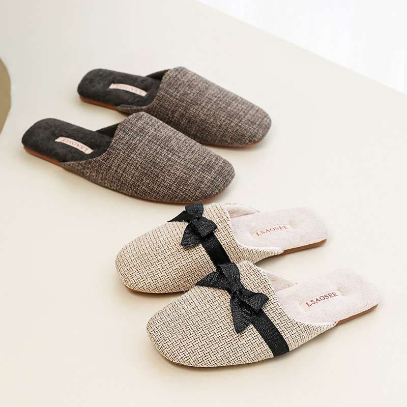 スリッパ リボン付きスリッポン風室内履き