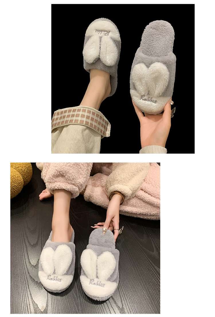 もふもふウサギハートスリッパ