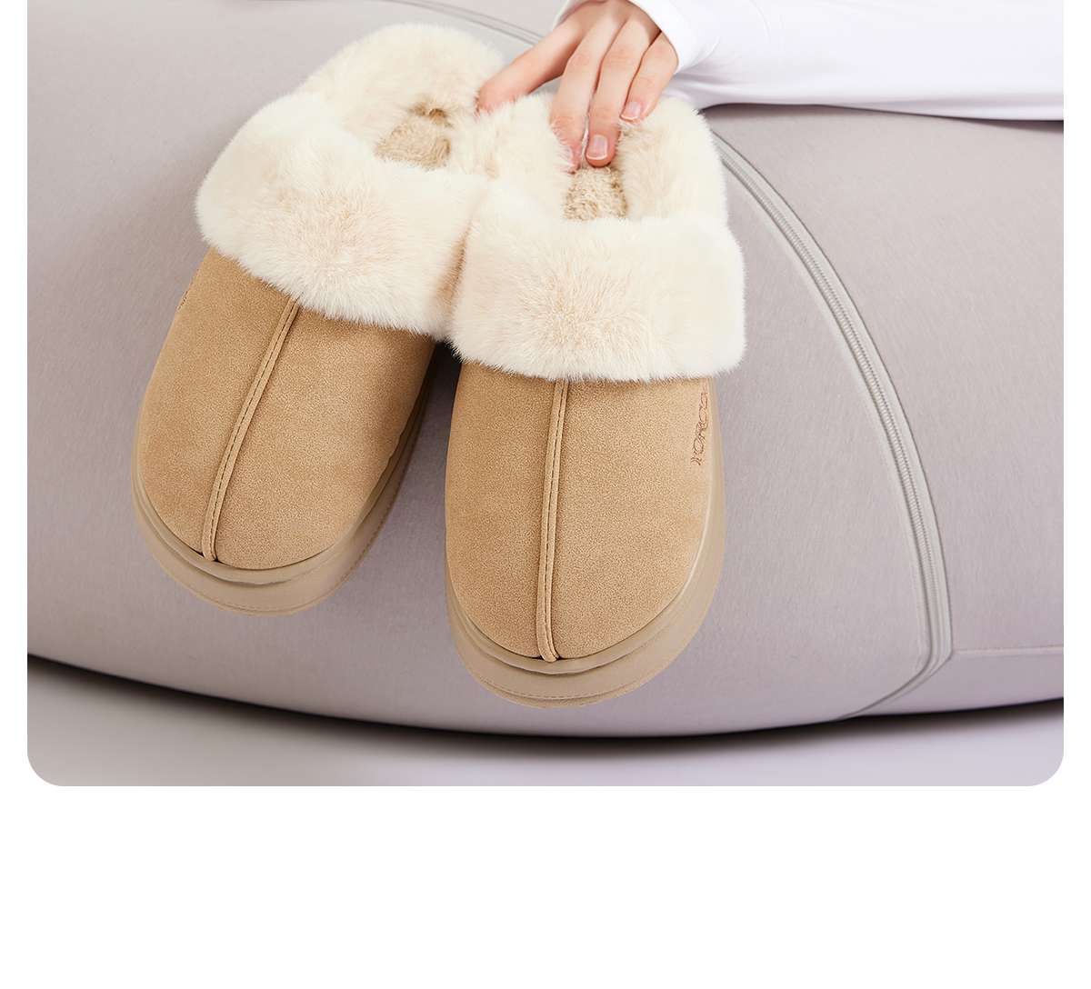 YORGOU ふわもこファー付き スエードスリッパ