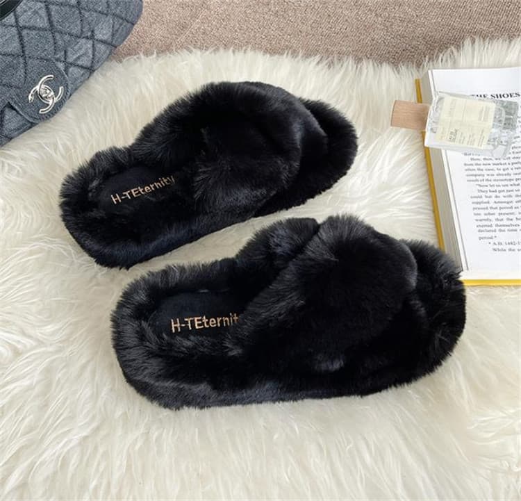 ふわふわファー厚底スリッパ レディース