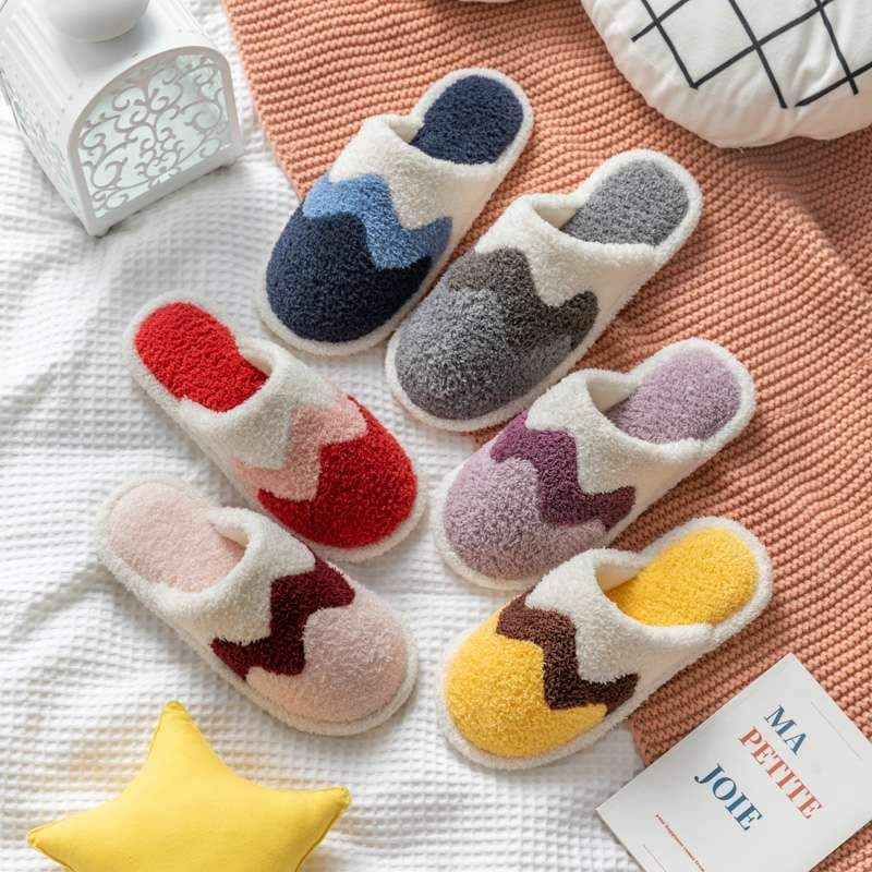 スリッパ もこもこ暖かマルチカラーオシャレスリッパ