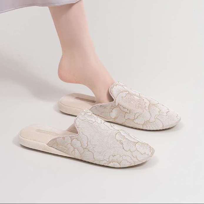 花柄レース刺繍スリッパ