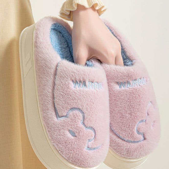スリッパ もこもこ雲刺繍あったかルームシューズ