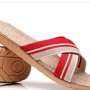 スリッパ クロスストラップ麻混スリッパ