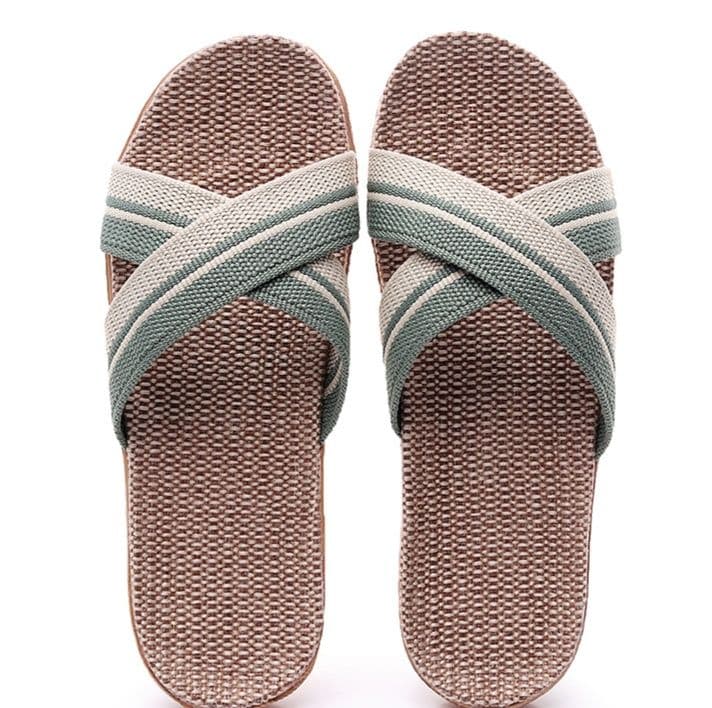 スリッパ クロスストラップ麻混スリッパ
