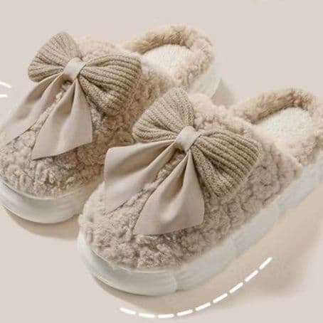 スリッパ もこもこリボン付き厚底ルームシューズ