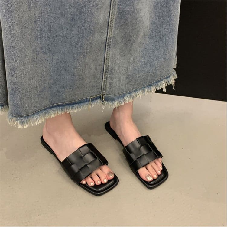 おしゃれ編み込みデザイン レディース 低反発スリッパ