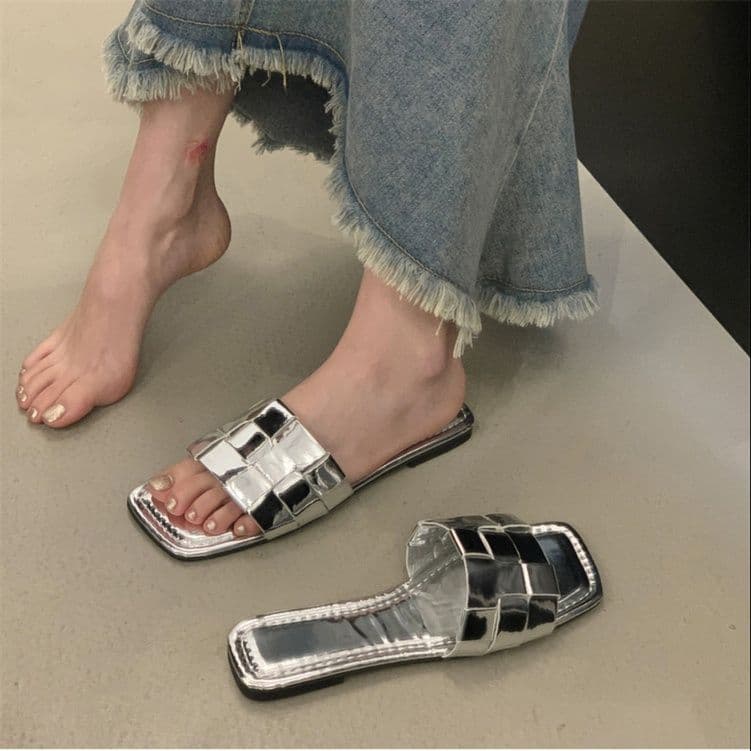 おしゃれ編み込みデザイン レディース 低反発スリッパ