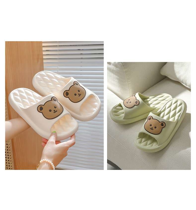 クマさん柄キルティングスリッパ