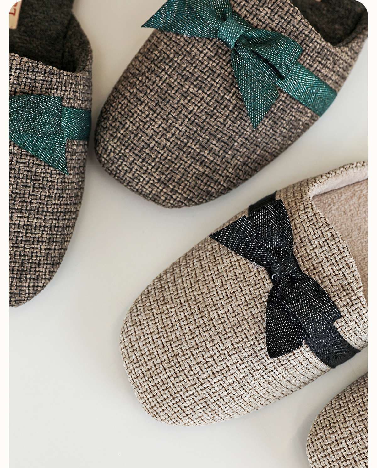 スリッパ リボン付きスリッポン風室内履き