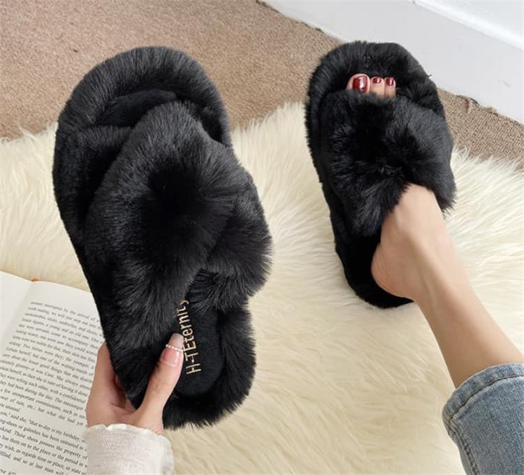 ふわふわファー厚底スリッパ レディース