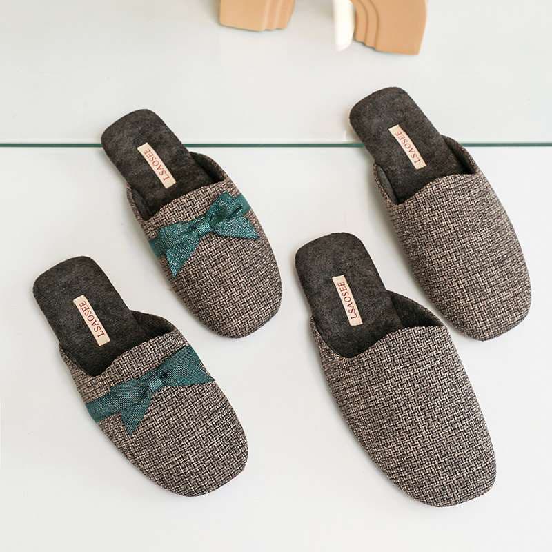 スリッパ リボン付きスリッポン風室内履き