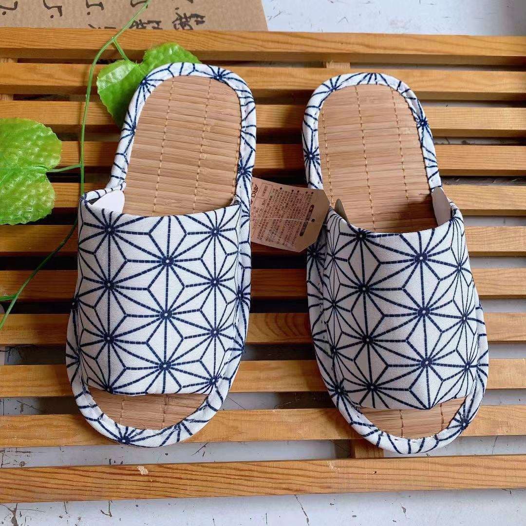 和風花柄オープントゥスリッパ