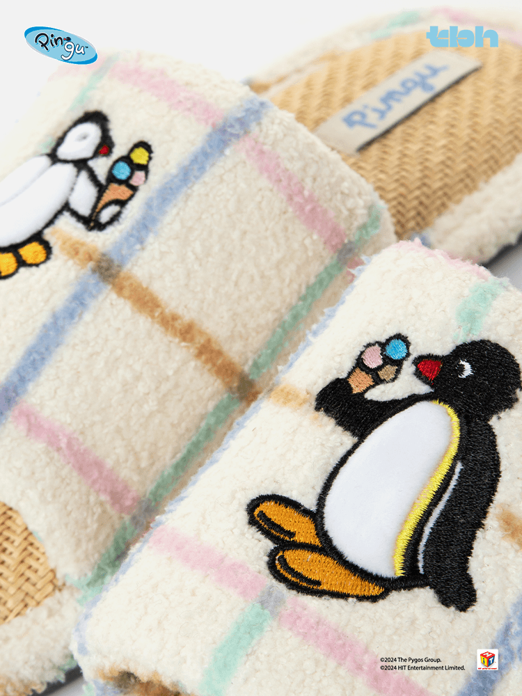 スリッパ ペンギン刺繍もこもこサンダル