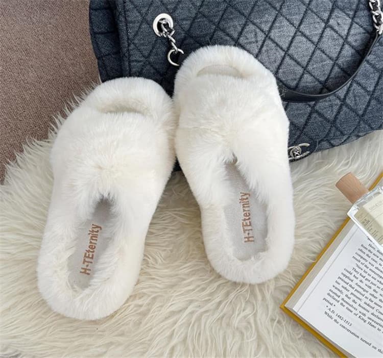 ふわふわファー厚底スリッパ レディース
