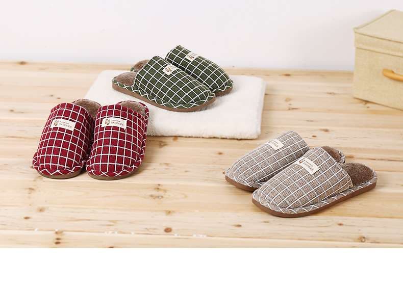 スリッパ チェック柄もこもこスリッパ