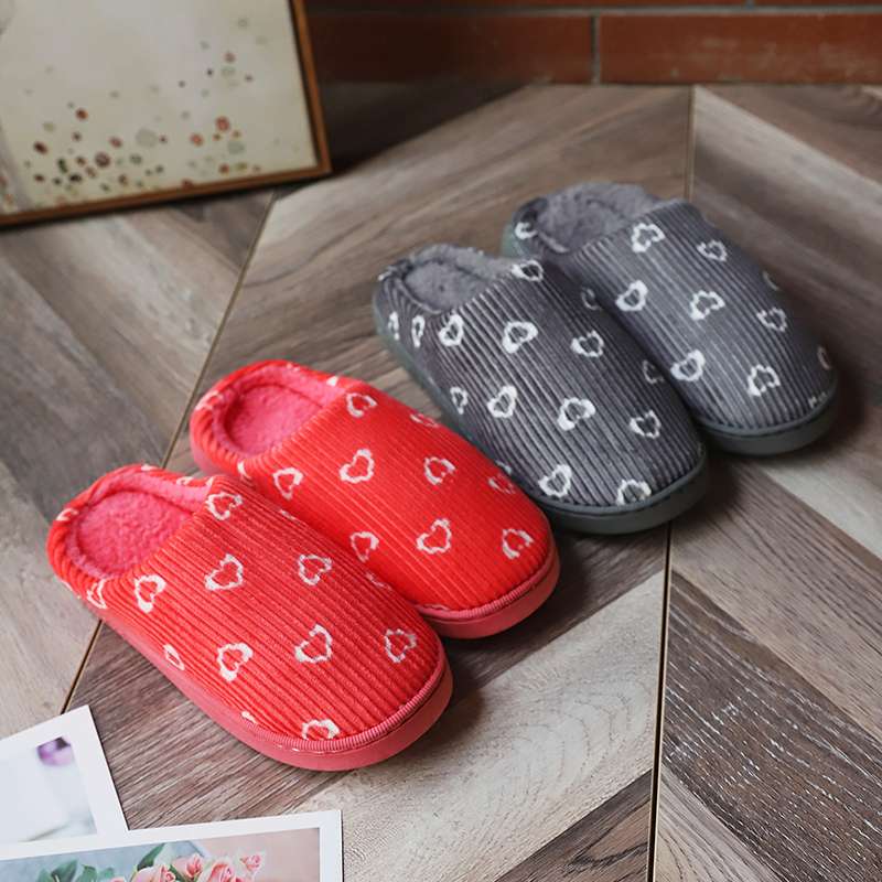 ハート柄コーデュロイあったかスリッパ