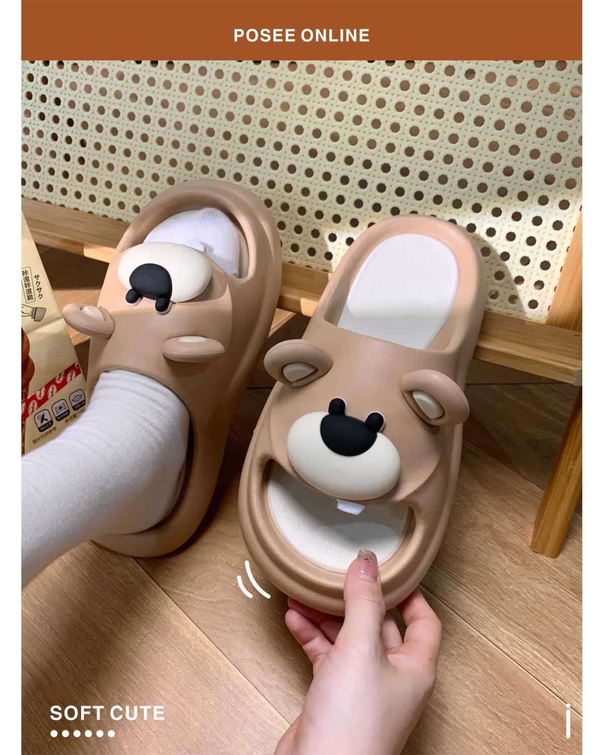 スリッパ クマさん顔のかわいいピンクサンダル