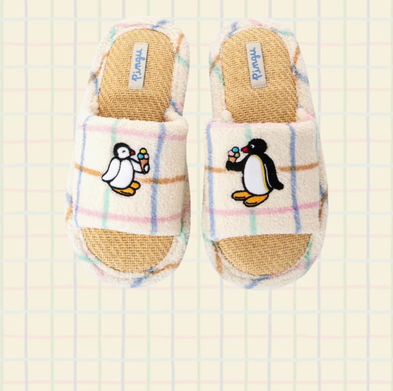 スリッパ ペンギン刺繍もこもこサンダル