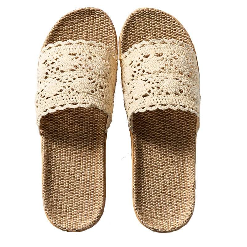 レース模様のオシャレな麻素材スリッパ