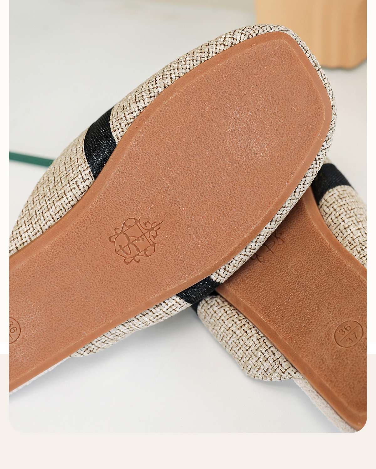 スリッパ リボン付きスリッポン風室内履き