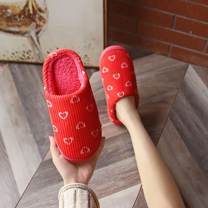 ハート柄コーデュロイあったかスリッパ