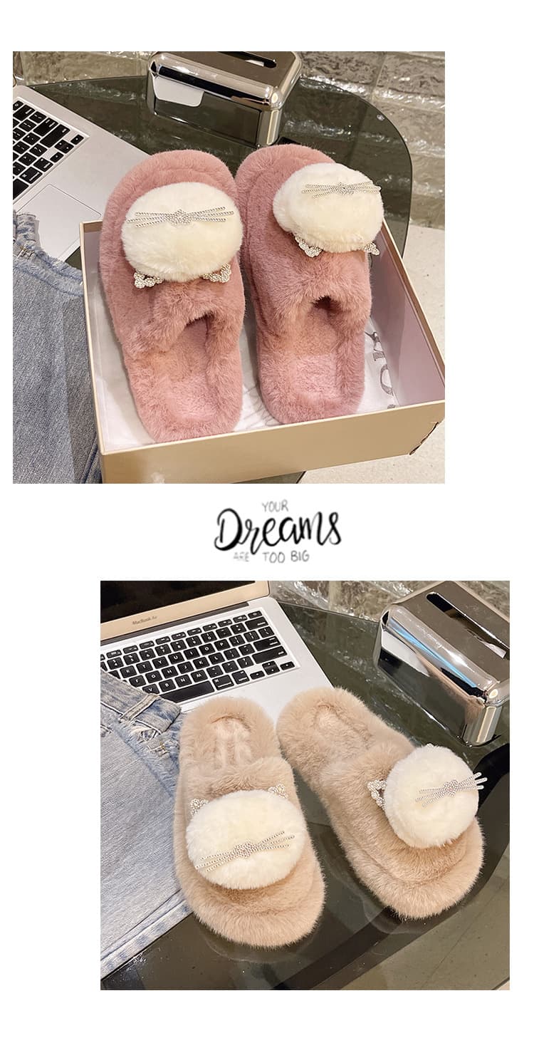 レディース もこもこファー ねこ耳スリッパ ルームシューズ