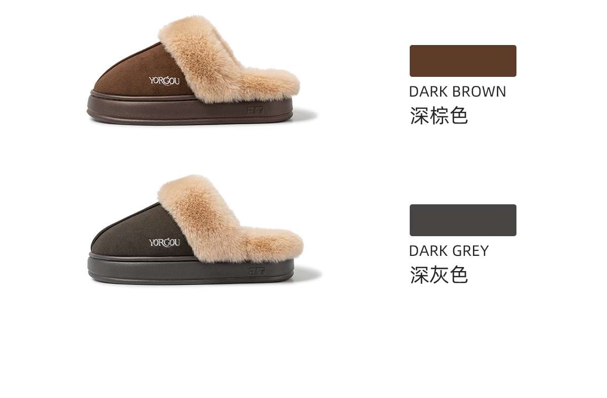 YORGOU ふわもこファー付き スエードスリッパ