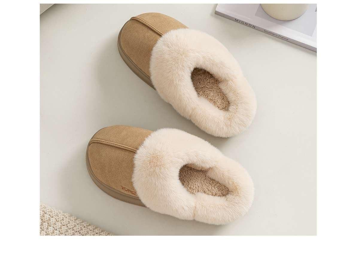 YORGOU ふわもこファー付き スエードスリッパ