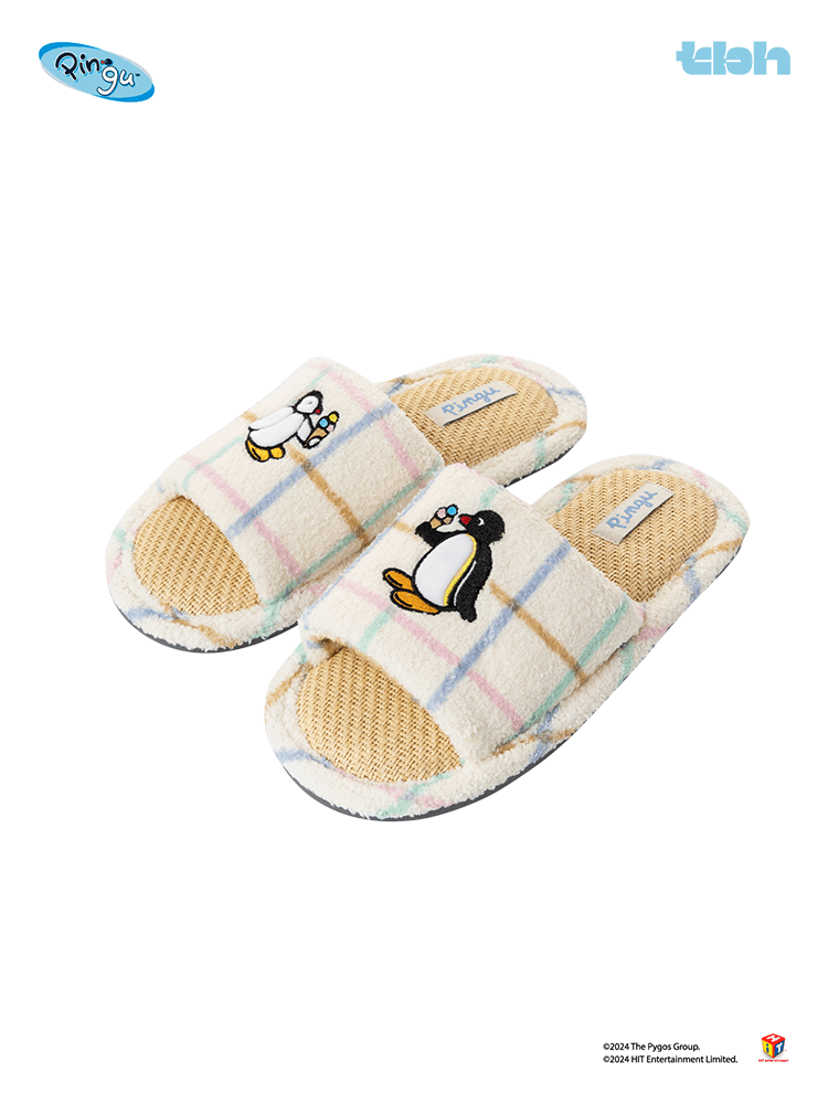 スリッパ ペンギン刺繍もこもこサンダル
