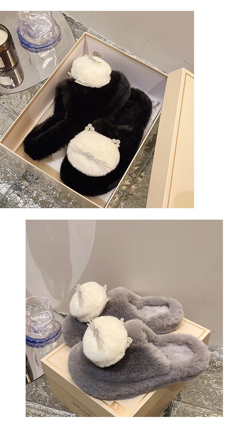 レディース もこもこファー ねこ耳スリッパ ルームシューズ
