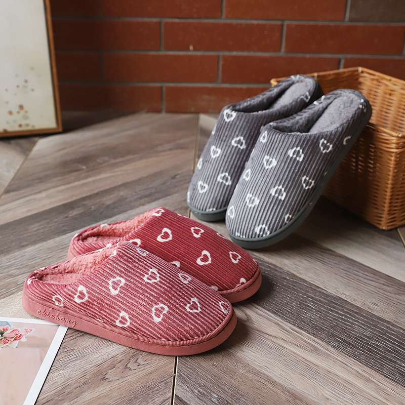 ハート柄コーデュロイあったかスリッパ