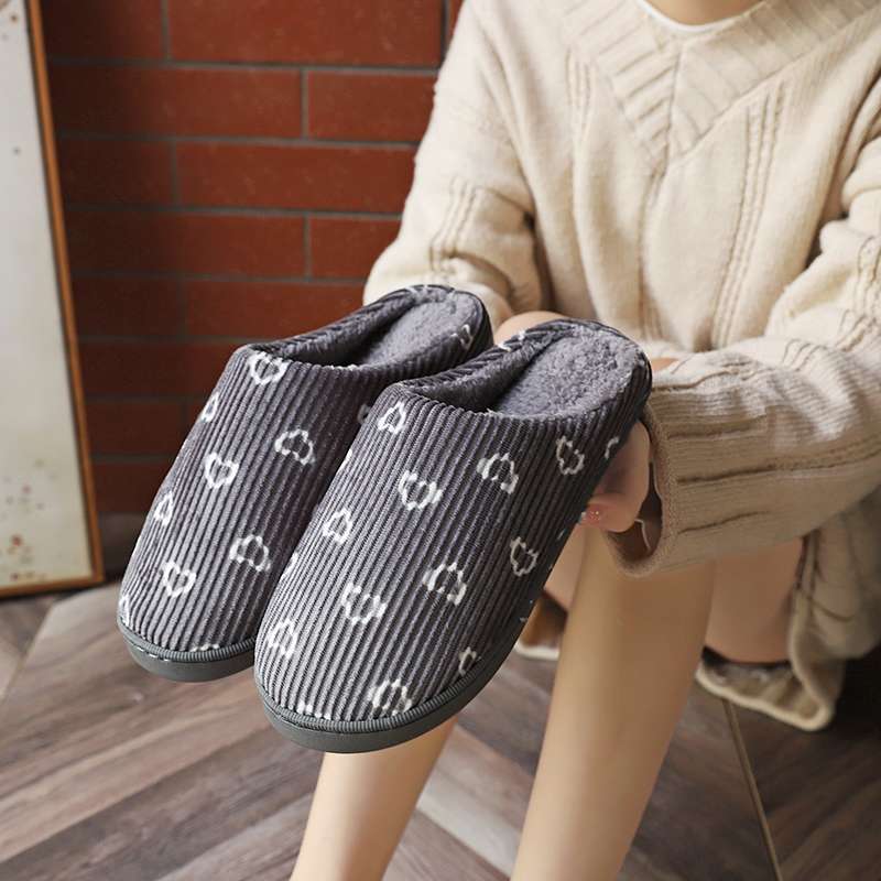 ハート柄コーデュロイあったかスリッパ