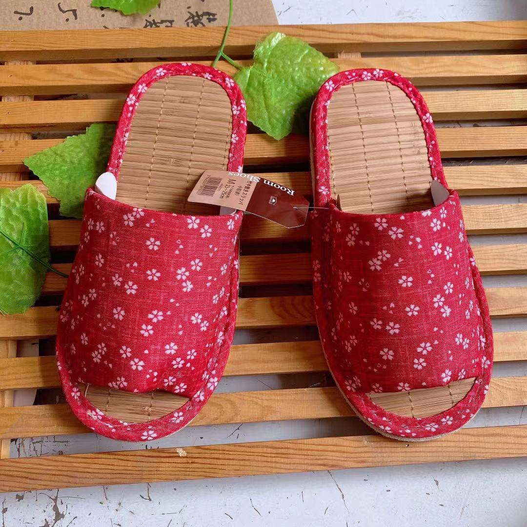 和風花柄オープントゥスリッパ