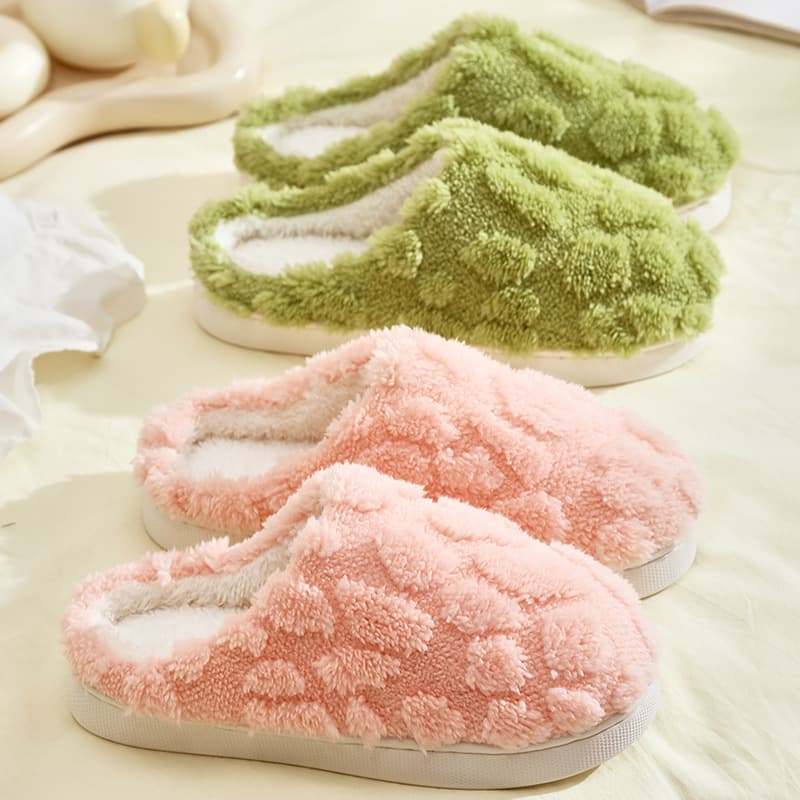 スリッパ もこもこ水玉模様のあったかスリッパ