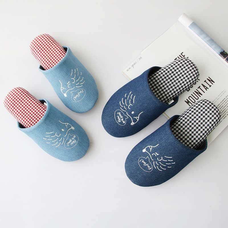 スリッパ ハリネズミ刺繍入り チェック柄スリッパ