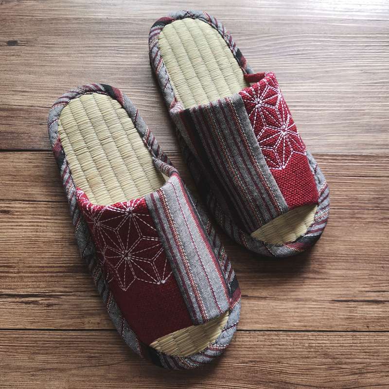 和風モダン畳底刺繍スリッパ