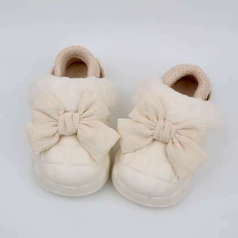 スリッパ ふわふわリボン付きスリッパ