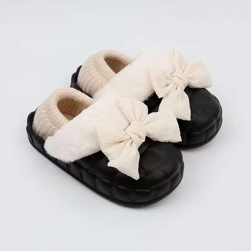 スリッパ ふわふわリボン付きスリッパ