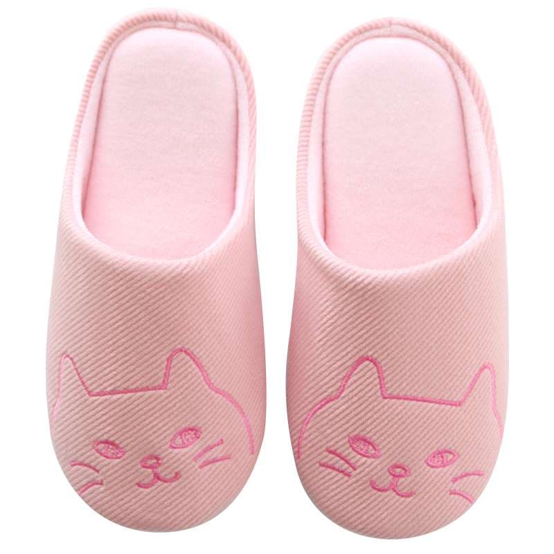 スリッパ ねこ顔刺繍入りふわふわスリッパ