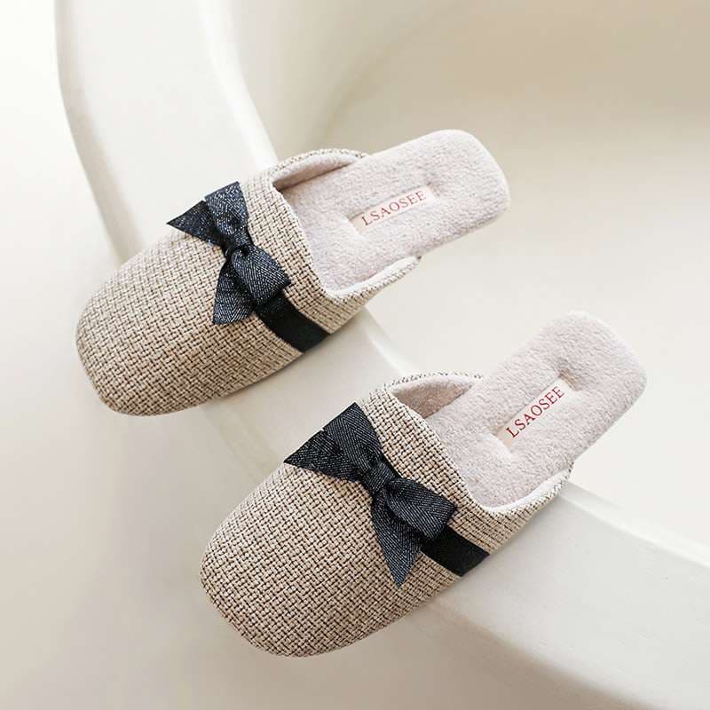 スリッパ リボン付きスリッポン風室内履き