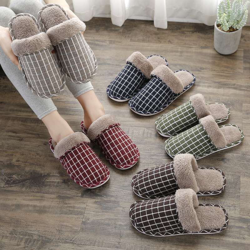 格子柄もこもこスリッパ