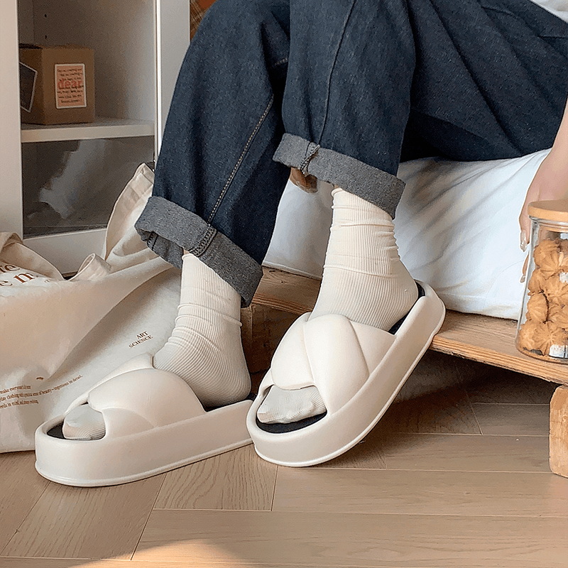 スリッパ クロスデザイン厚底サンダル