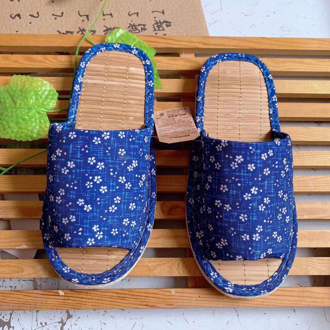 和風花柄オープントゥスリッパ