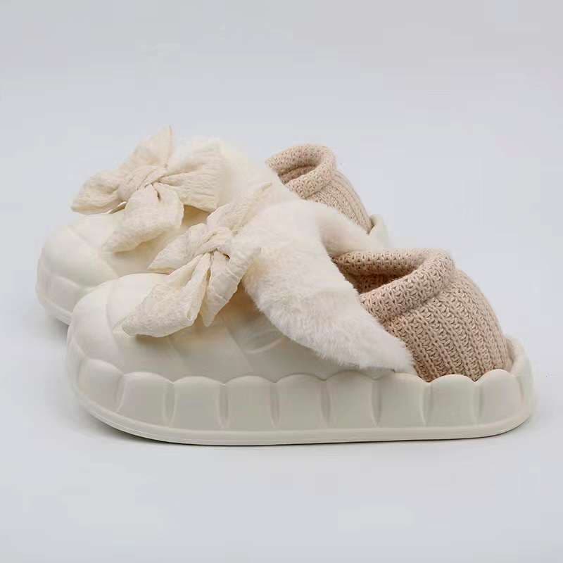 スリッパ ふわふわリボン付きスリッパ