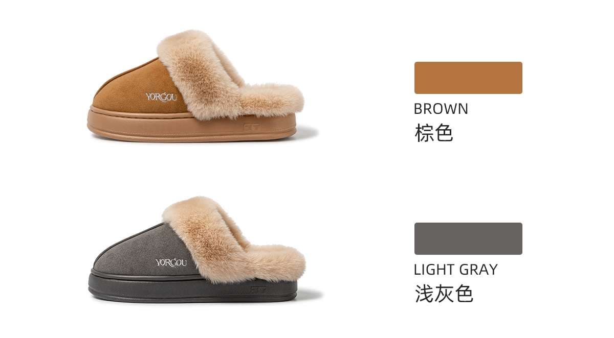 YORGOU ふわもこファー付き スエードスリッパ