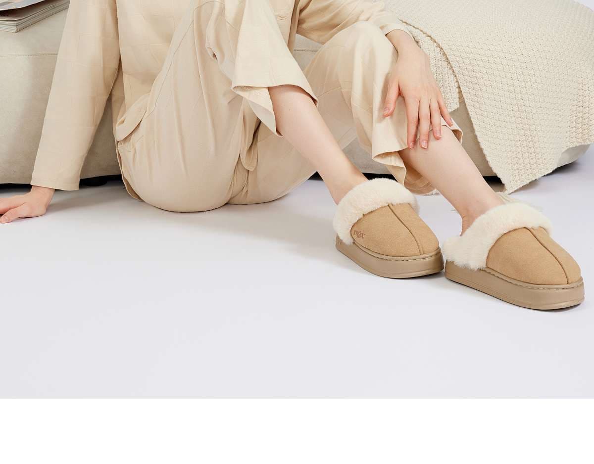 YORGOU ふわもこファー付き スエードスリッパ